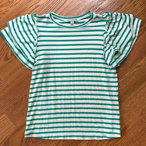 Green Envelope Women’s green and white striped puff sleeve top size XS - Picture 2 of 5
